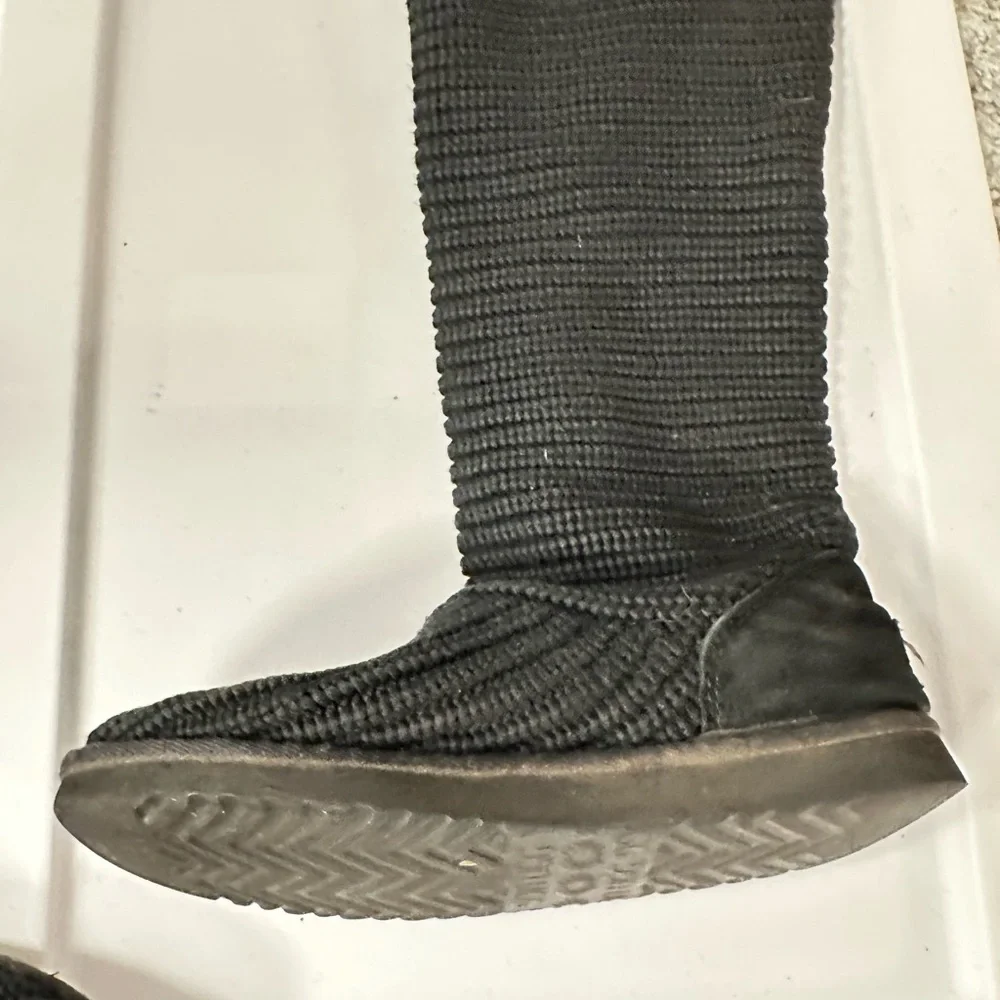 UGG Over the knee twisted black cable knit button detail fold over gorpcore boot